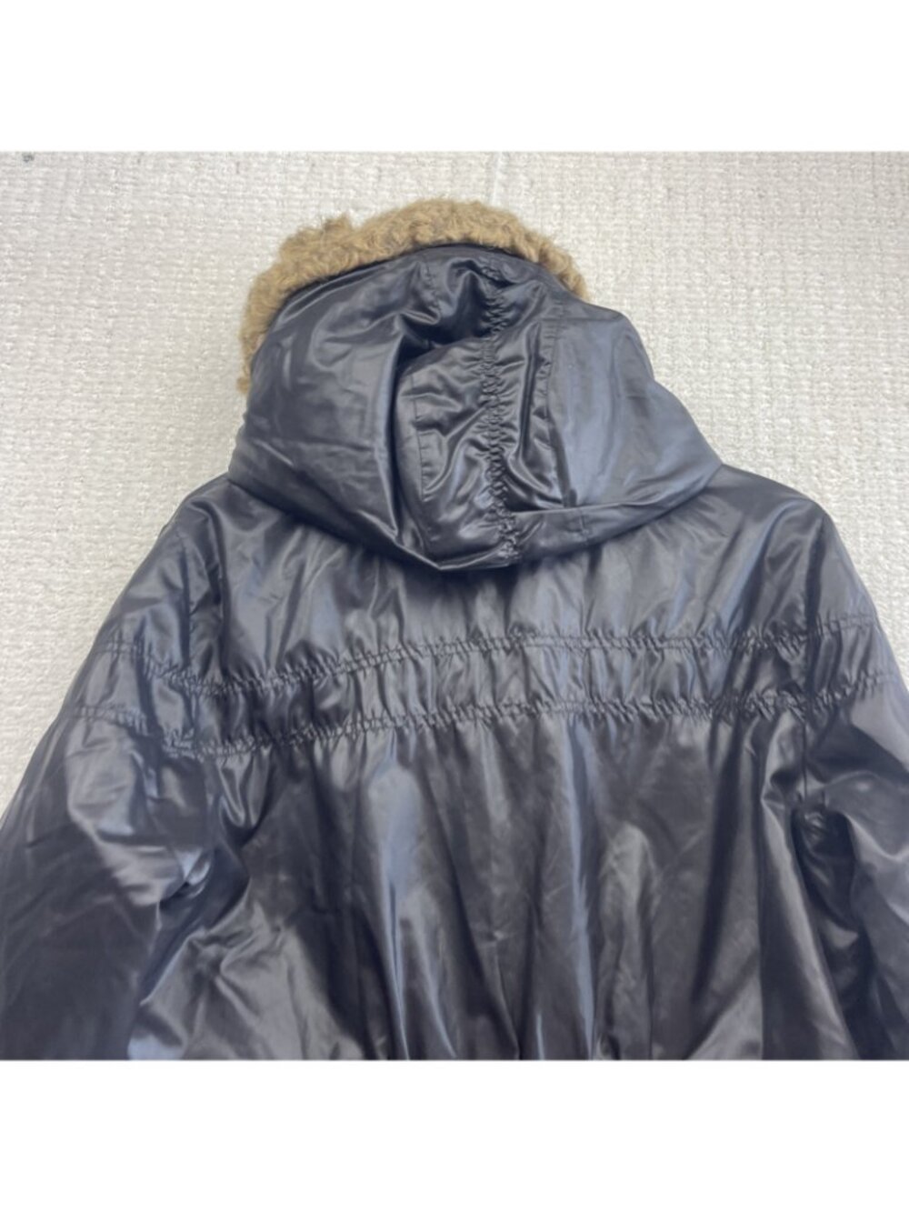Y2K Puma Faux-Fur Hoodie Full Zip Jacket Shiny Satin Black Wom Sz L Hip Hop 2000 - Picture 10 of 12